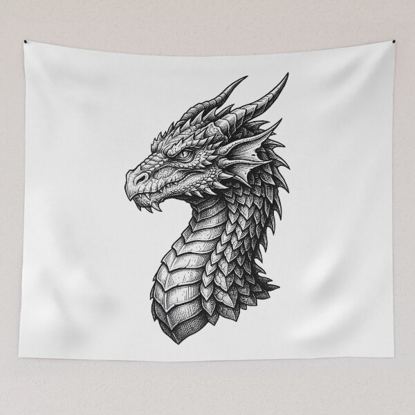 Item preview, Majestic Dragon Profile Blackwork Tattoo Illustration designed and sold by DragonSerpent Ink.