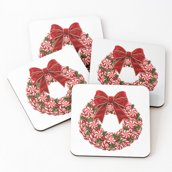 Item preview, Christmas Candy Cane Wreath with Red Velvet Bow and Holly designed and sold by Pixanova.