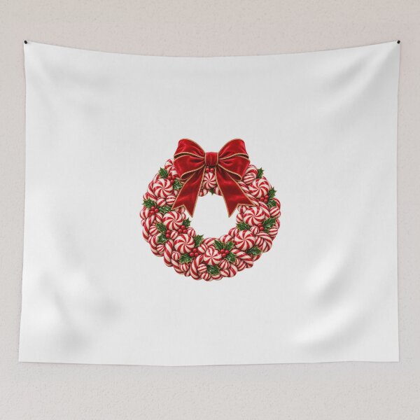 Item preview, Christmas Candy Cane Wreath with Red Velvet Bow and Holly designed and sold by Pixanova.
