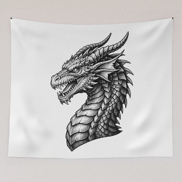 Item preview, Roaring Dragon Head Profile Blackwork Tattoo Art designed and sold by DragonSerpent Ink.