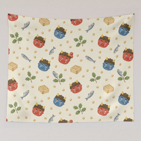 Item preview, Kawaii Japanese Setsubun Pattern - Cute Oni & Lucky Beans designed and sold by vekotpu.