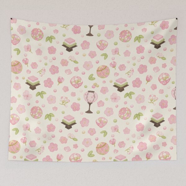 Item preview, Kawaii Japanese Hinamatsuri Doll Festival Pattern - Peach Blossom & Hishimochi designed and sold by vekotpu.