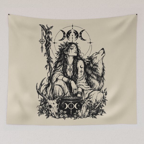 Item preview, Mystical Witch and Wolf Ritual Portrait designed and sold by bapupa.