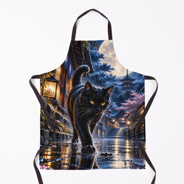 Item preview, Black Cat in Moonlit Japanese Rain designed and sold by Silken moonlight .