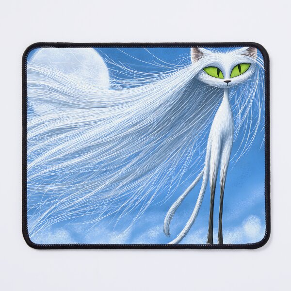 Item preview, Ethereal White Cat with Flowing Hair and Green Eyes designed and sold by Artessie.