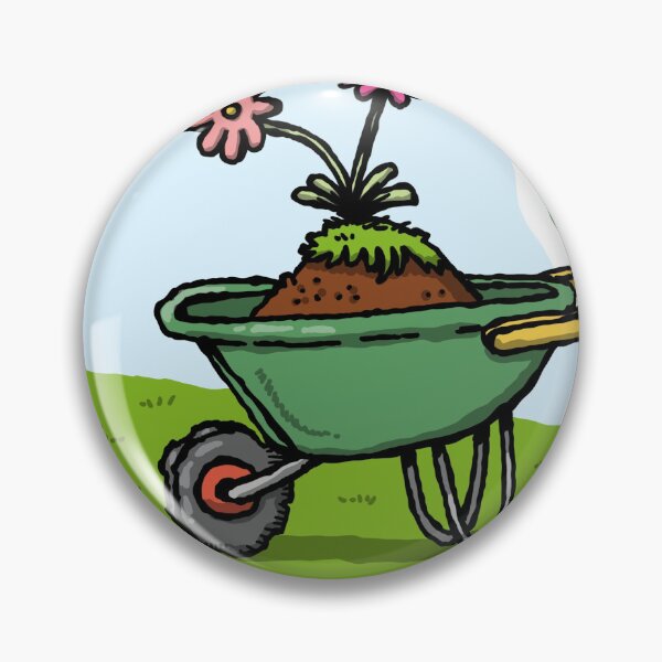 Item preview, Green Wheelbarrow Shovel Pink Flowers Vine Border designed and sold by ManilStuck237.