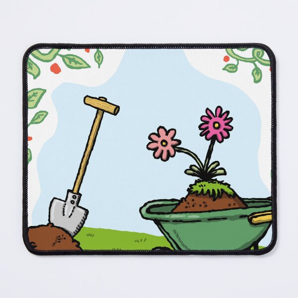 Item preview, Green Wheelbarrow Shovel Pink Flowers Vine Border designed and sold by ManilStuck237.