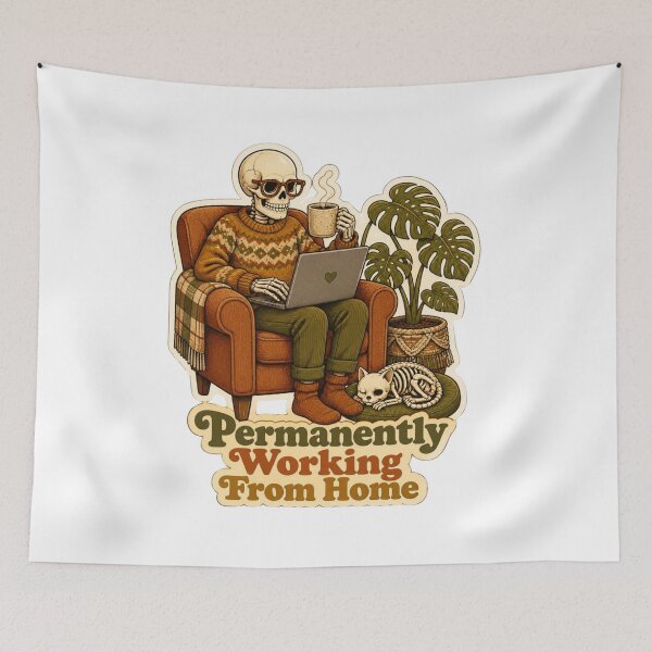 Item preview, Permanently Working From Home Skeleton - Funny WFH Cozy Vintage Aesthetic designed and sold by gushtera.