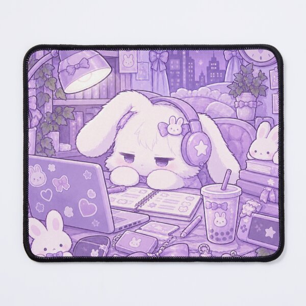 Item preview, Cozy Purple Bunny Study Night - Kawaii Lofi Aesthetic designed and sold by Kiralemon.