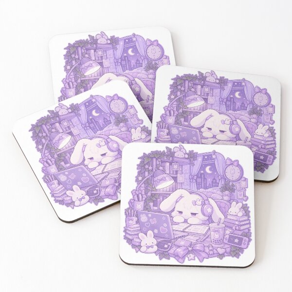Item preview, Cozy Purple Bunny Study Night - Kawaii Lofi Aesthetic designed and sold by Kiralemon.