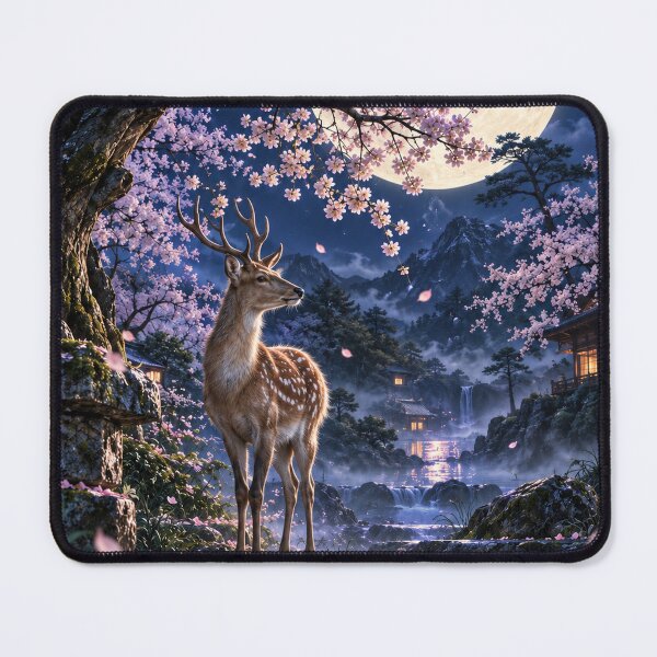 Item preview, Japanese Deer Beneath Moonlit Cherry Blossoms designed and sold by Silken moonlight .