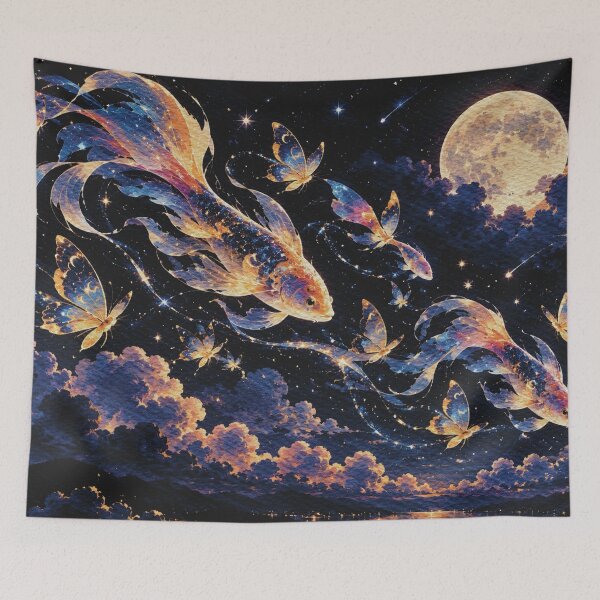 Item preview, Celestial Koi Fish and Butterflies Under the Moonlight Fantasy Art designed and sold by nicetory.