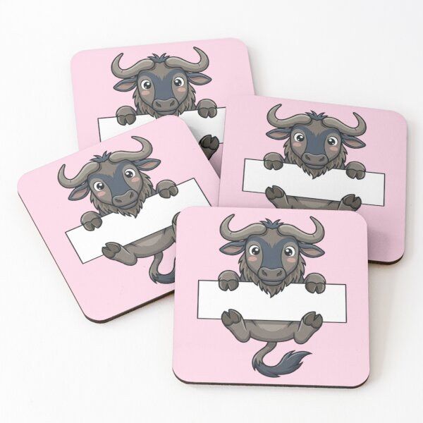 Item preview, Cute Wildebeest Holding Blank Sign Cartoon designed and sold by PetalsPaws.