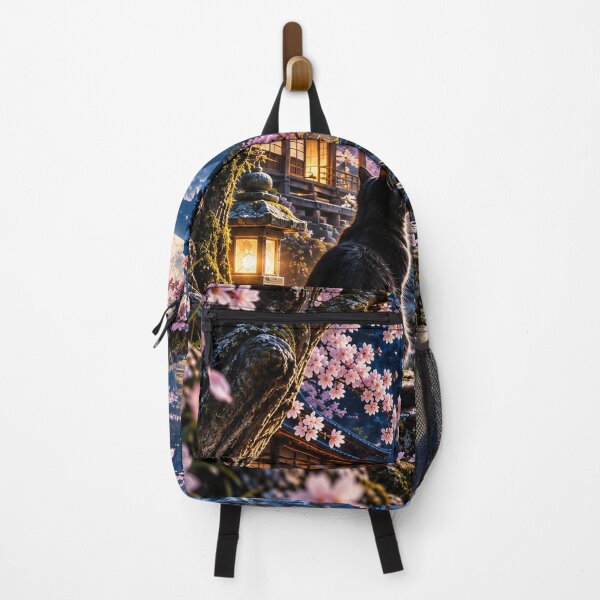 Item preview, Black Cat Under Cherry Blossoms – Moonlit Japanese Garden designed and sold by Silken moonlight .