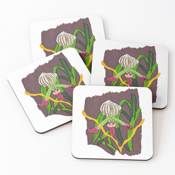 Item preview, Lady Slipper Orchid Botanical Floral Art with background  designed and sold by newsuept25.art.