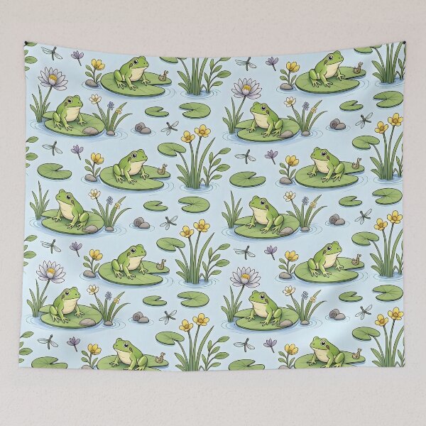 Item preview, Cute Pond Life Frogs and Water Lilies Pattern designed and sold by Sybille-Yates.