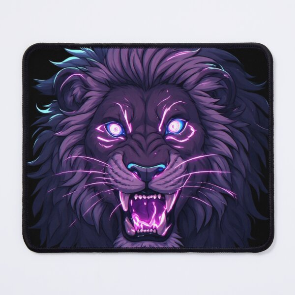 Item preview, Neon Lion Glowing Pink Eyes Fierce Dark Fantasy Animal Art designed and sold by FusionCipher.