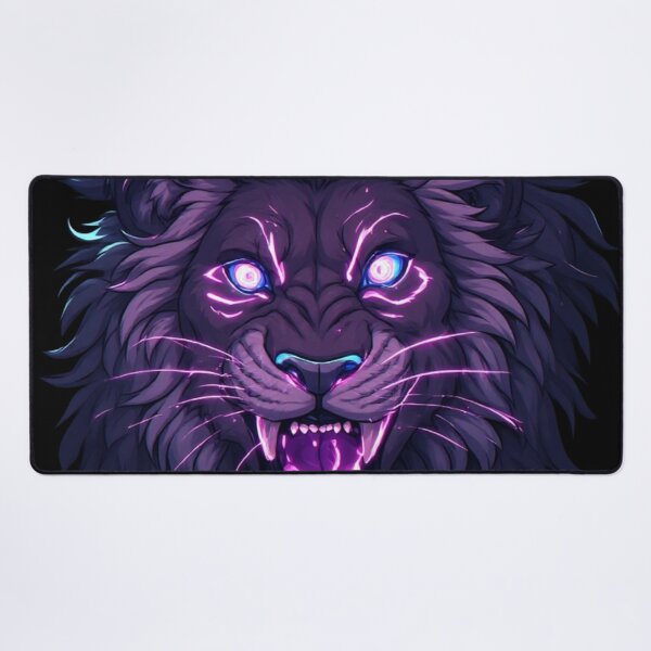 Item preview, Neon Lion Glowing Pink Eyes Fierce Dark Fantasy Animal Art designed and sold by FusionCipher.