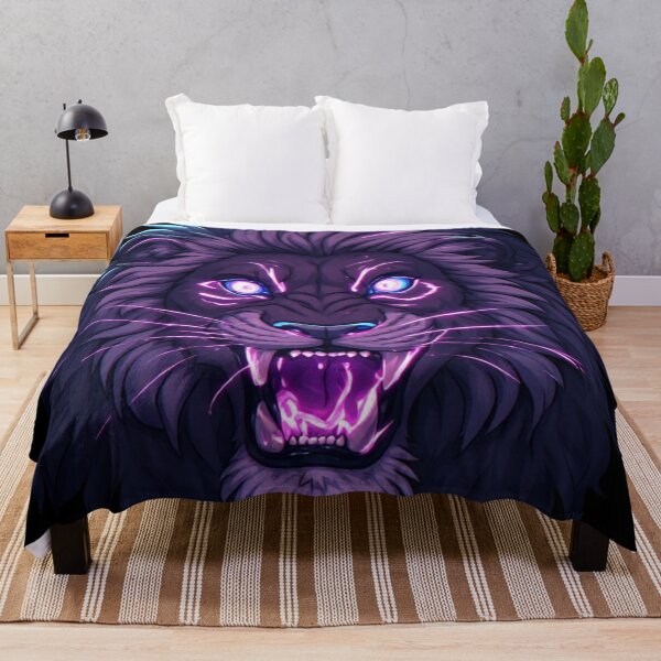 Item preview, Neon Lion Glowing Pink Eyes Fierce Dark Fantasy Animal Art designed and sold by FusionCipher.