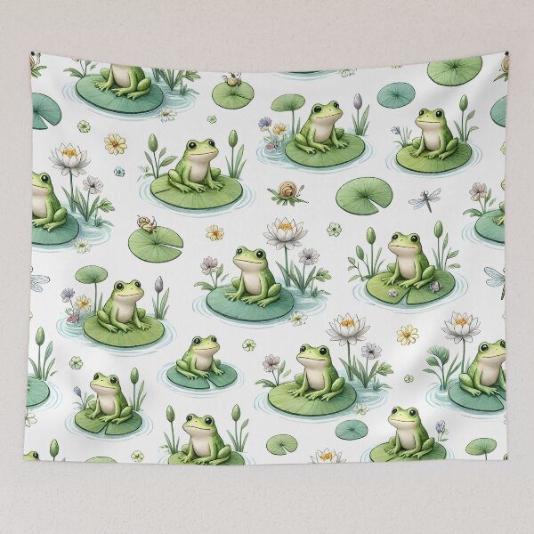 Item preview, Cute Pond Life Frogs and Water Lilies Pattern designed and sold by Sybille-Yates.