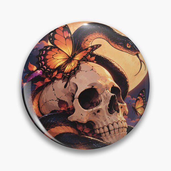Item preview, Gothic Skull and Black Snake with Butterflies Under Halloween Moon designed and sold by Tem‑Tip of pen.