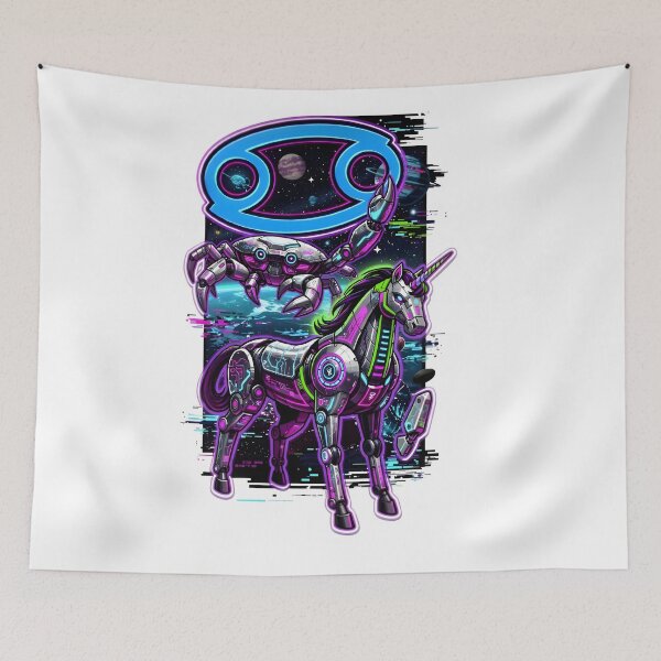 Item preview, Cancer Zodiac Cyberpunk Robot Crab Unicorn designed and sold by Zodiac Celestial Art.