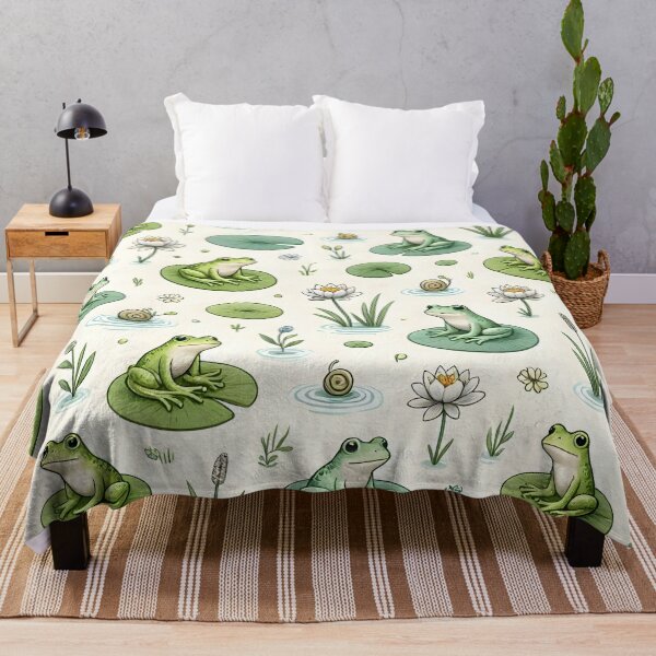 Item preview, Cute Pond Life Frogs and Water Lilies Pattern designed and sold by Sybille-Yates.