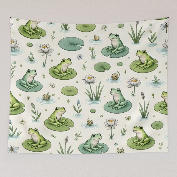 Item preview, Cute Pond Life Frogs and Water Lilies Pattern designed and sold by Sybille-Yates.