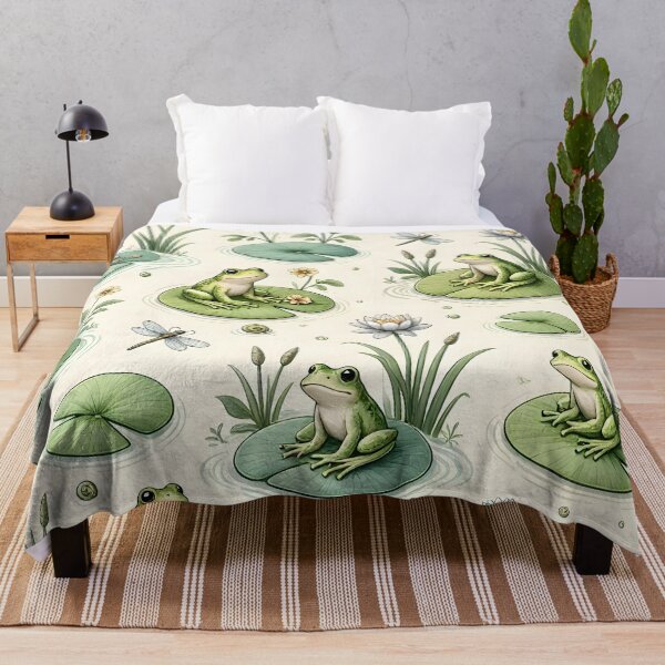 Item preview, Cute Pond Life Frogs and Water Lilies Pattern designed and sold by Sybille-Yates.