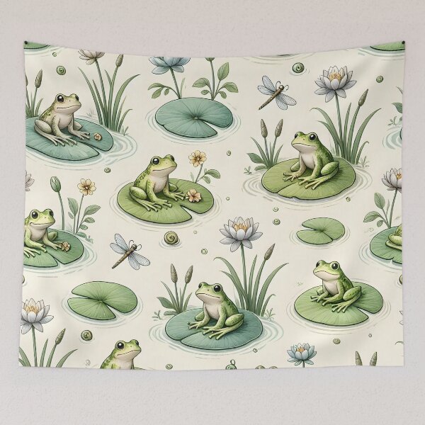 Item preview, Cute Pond Life Frogs and Water Lilies Pattern designed and sold by Sybille-Yates.
