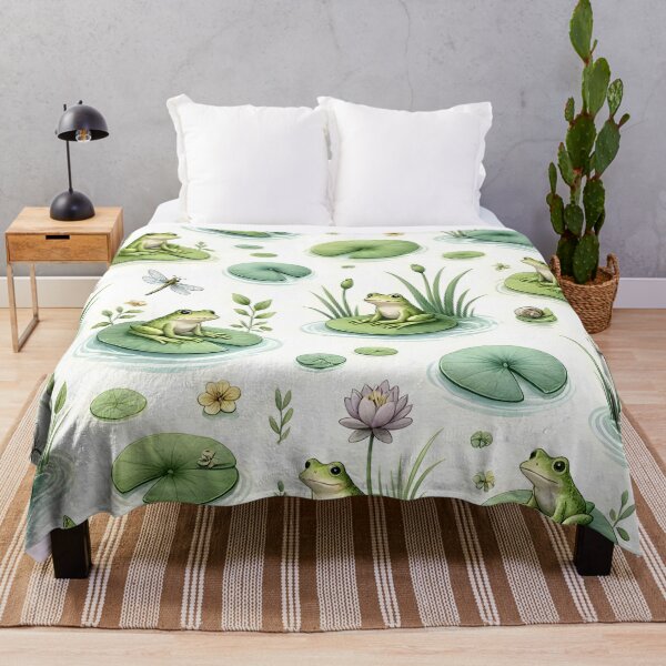 Item preview, Cute Pond Life Frogs and Water Lilies Pattern designed and sold by Sybille-Yates.