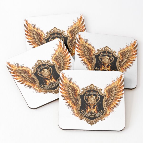 Item preview, Consistency Beats Talent - Motivational Trophy With Flaming Wings Badge designed and sold by prithvi chand.