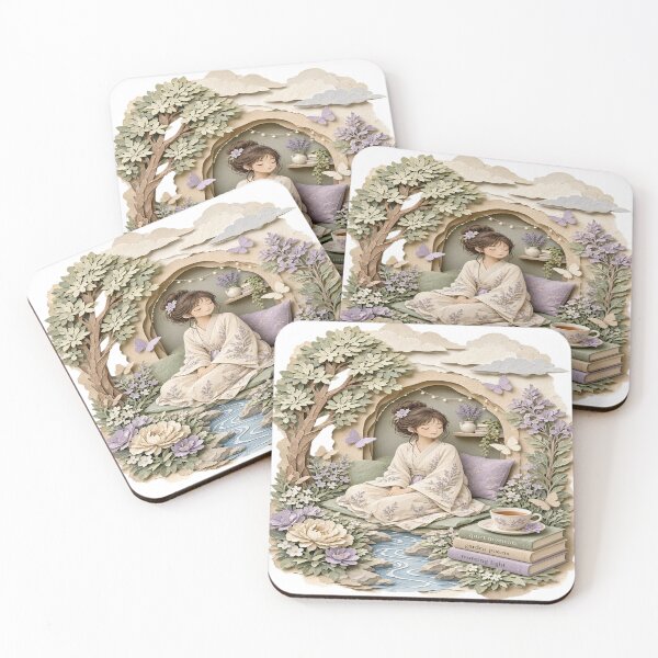 Item preview, Lavender Garden Zen Girl Kimono 3D Paper Cutout Aesthetic T-Shirt designed and sold by Sushikidsntoddlers.