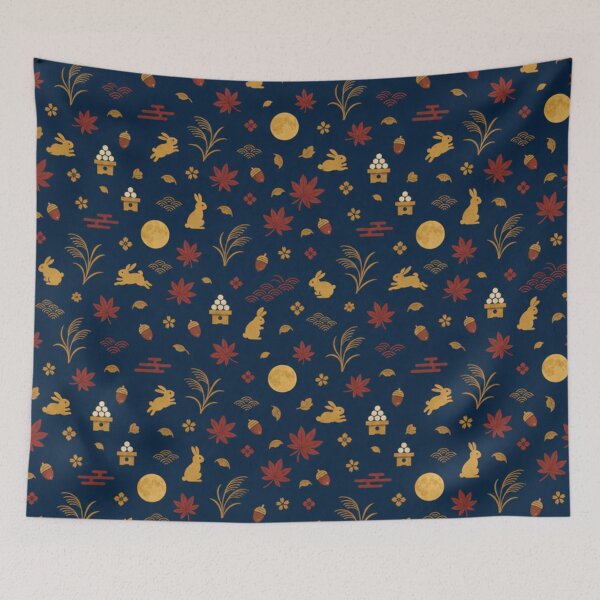 Item preview, Japanese Tsukimi Moon Rabbit Pattern - Autumn Full Moon & Red Maple designed and sold by vekotpu.