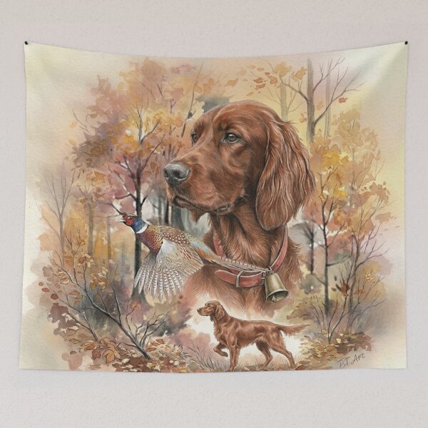 Item preview, Autumn Irish Setter and Pheasant Hunting Art designed and sold by TammyHunterArt.