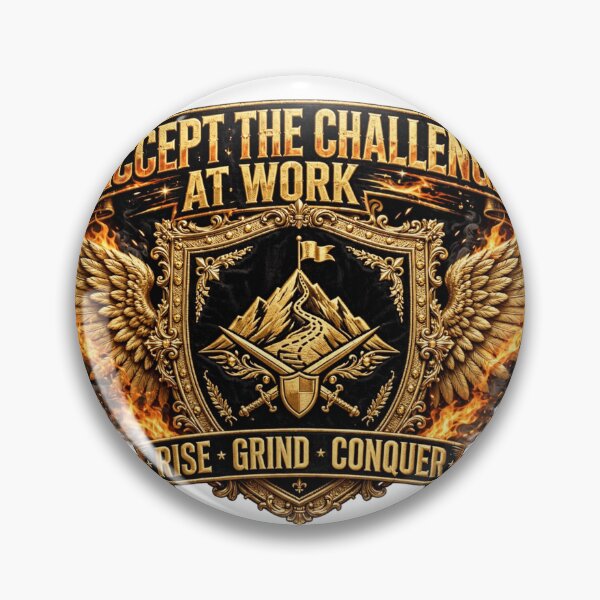 Item preview, Accept The Challenge At Work - Rise Grind Conquer - Mountain Badge designed and sold by prithvi chand.