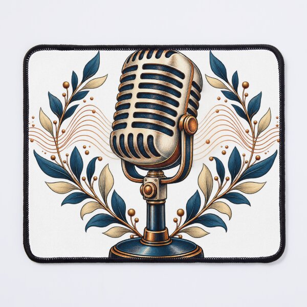 Item preview, Vintage Microphone with Wildflowers Folk Music Art designed and sold by gallleriaworld.