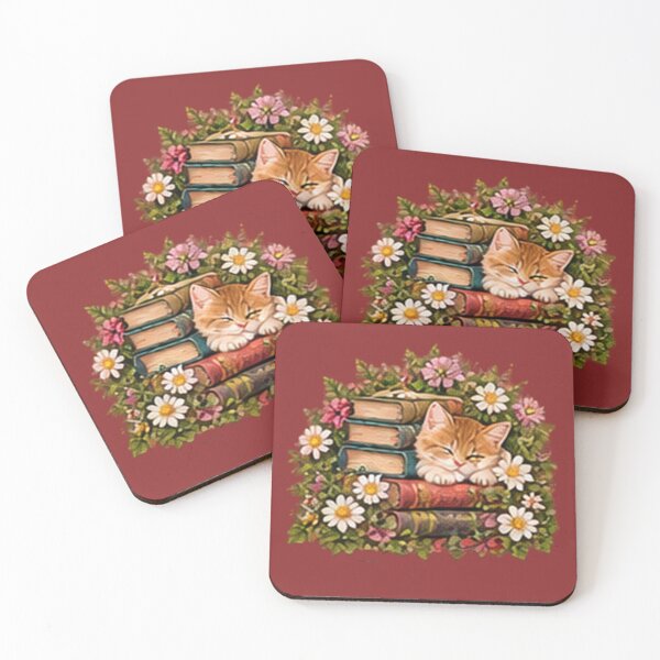 Item preview, Springtime Bookworm Kitten | Cozy Cottagecore Floral Cat designed and sold by ChaseTees.