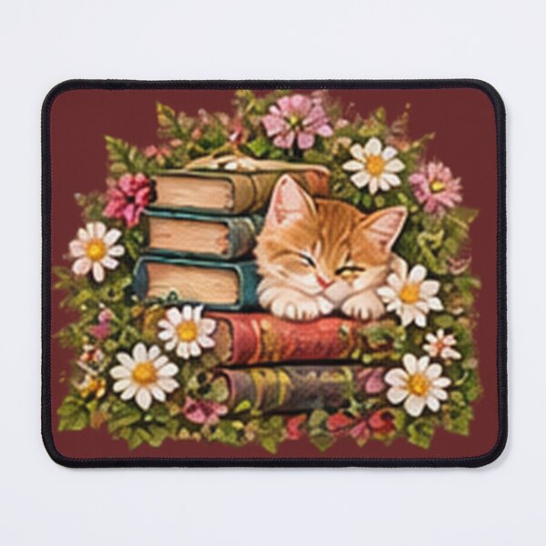 Item preview, Springtime Bookworm Kitten | Cozy Cottagecore Floral Cat designed and sold by ChaseTees.