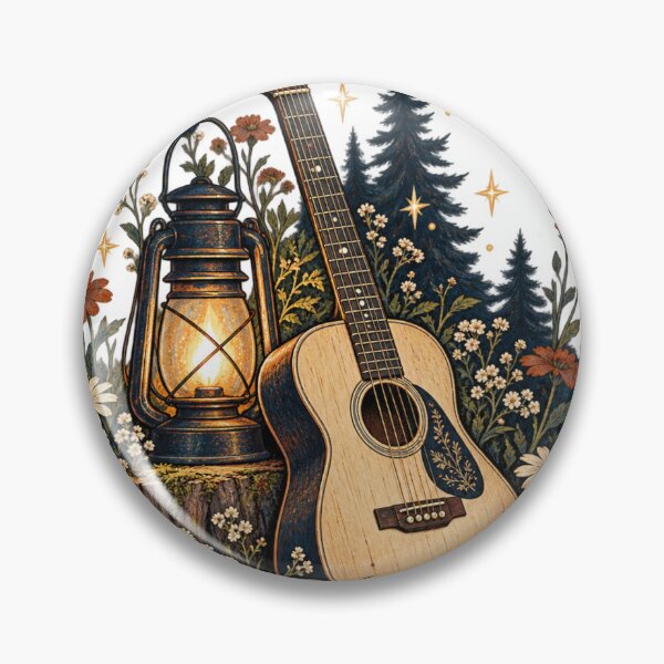 Item preview, Campfire Guitar and Lantern Folk Music Art designed and sold by gallleriaworld.