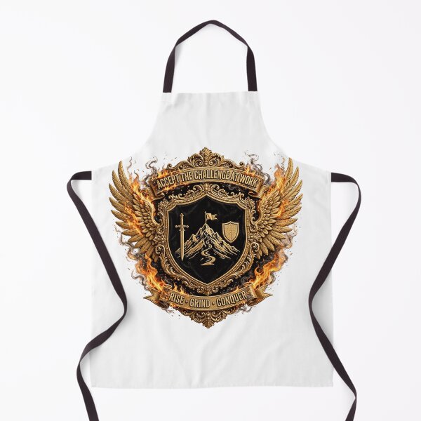 Item preview, Accept The Challenge At Work - Rise Grind Conquer Sword Shield Mountain Badge designed and sold by prithvi chand.