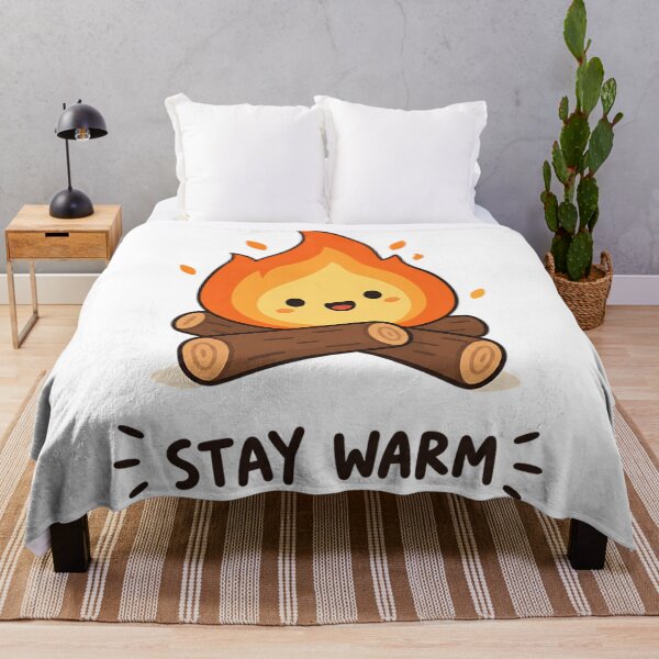 Item preview, Cute Kawaii Smiling Campfire – Stay Warm Camping Illustration designed and sold by LexaArtworks.