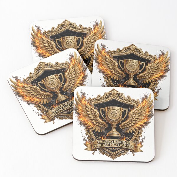 Item preview, Consistency Beats Talent When Talent Doesn't Work Hard - Golden Trophy Flaming Wings Badge designed and sold by prithvi chand.