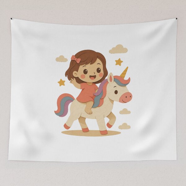 Item preview, Cute Little Girl Riding a Magical Unicorn Fantasy Art designed and sold by manexus.