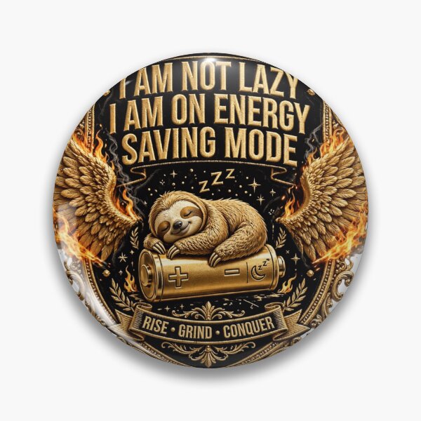 Item preview, I Am Not Lazy I Am On Energy Saving Mode - Funny Sloth Battery Badge designed and sold by prithvi chand.