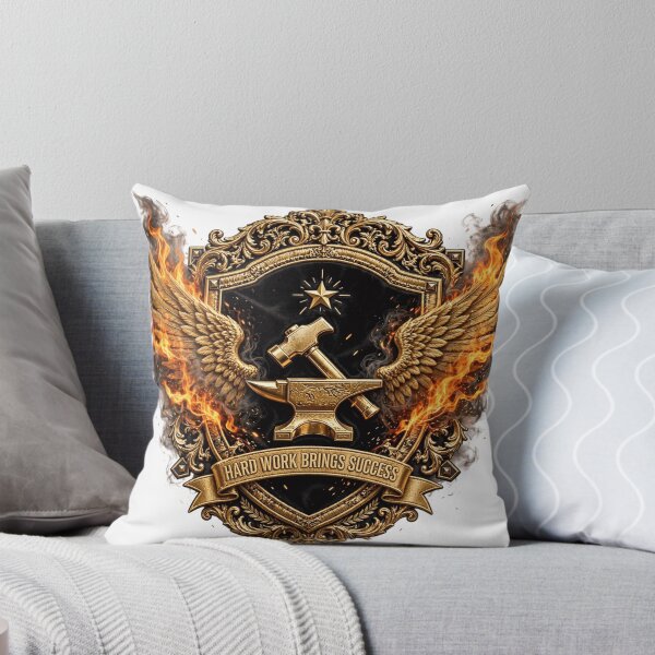 Item preview, Hard Work Brings Success - Golden Hammer Anvil Flaming Wings Badge designed and sold by prithvi chand.