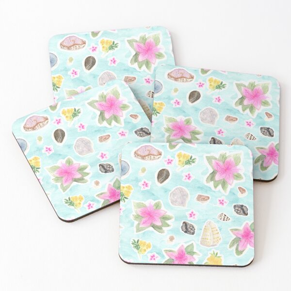 Item preview, Treasure Trove: Watercolor Seashells and Tropical Flowers Repeat Pattern, O’ahu Ocean Waves designed and sold by FaireWaveArt.
