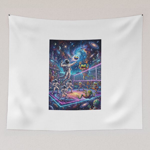 Item preview, Cosmic Volleyball Astronaut vs Alien Frog Game Pop Surrealism designed and sold by Rain-Road.