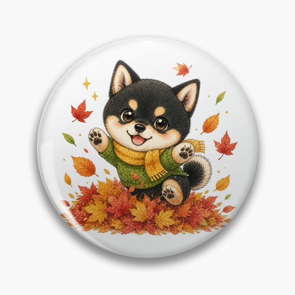 Item preview, Black and Tan Shiba Inu Jumping into Fall Leaves designed and sold by Kawaii Matcha Studio.