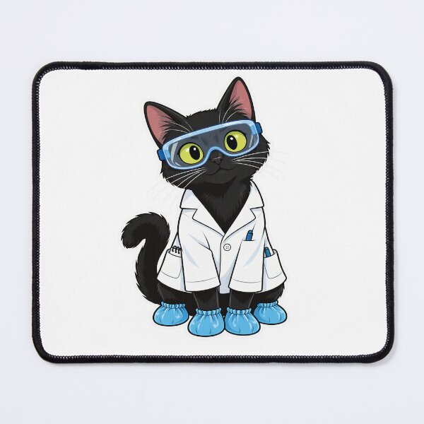 Item preview, Black Cat Scientist In Lab Coat With Goggles designed and sold by DariaDoodleArt.